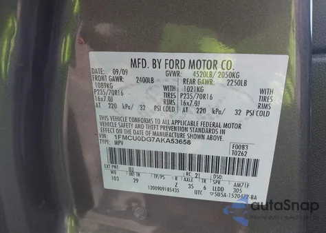 2010 Ford Escape Xlt из США, поврежденный, VIN 1FMCU0DG7AKA53658